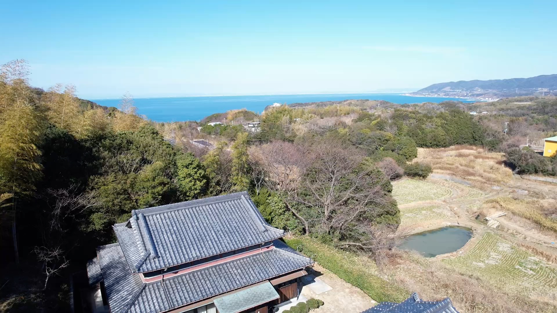 Drone view kominka Vista Wellmina countryside sea Awajishima