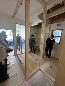 Inspection of timber framing during renovation of a Japanese house